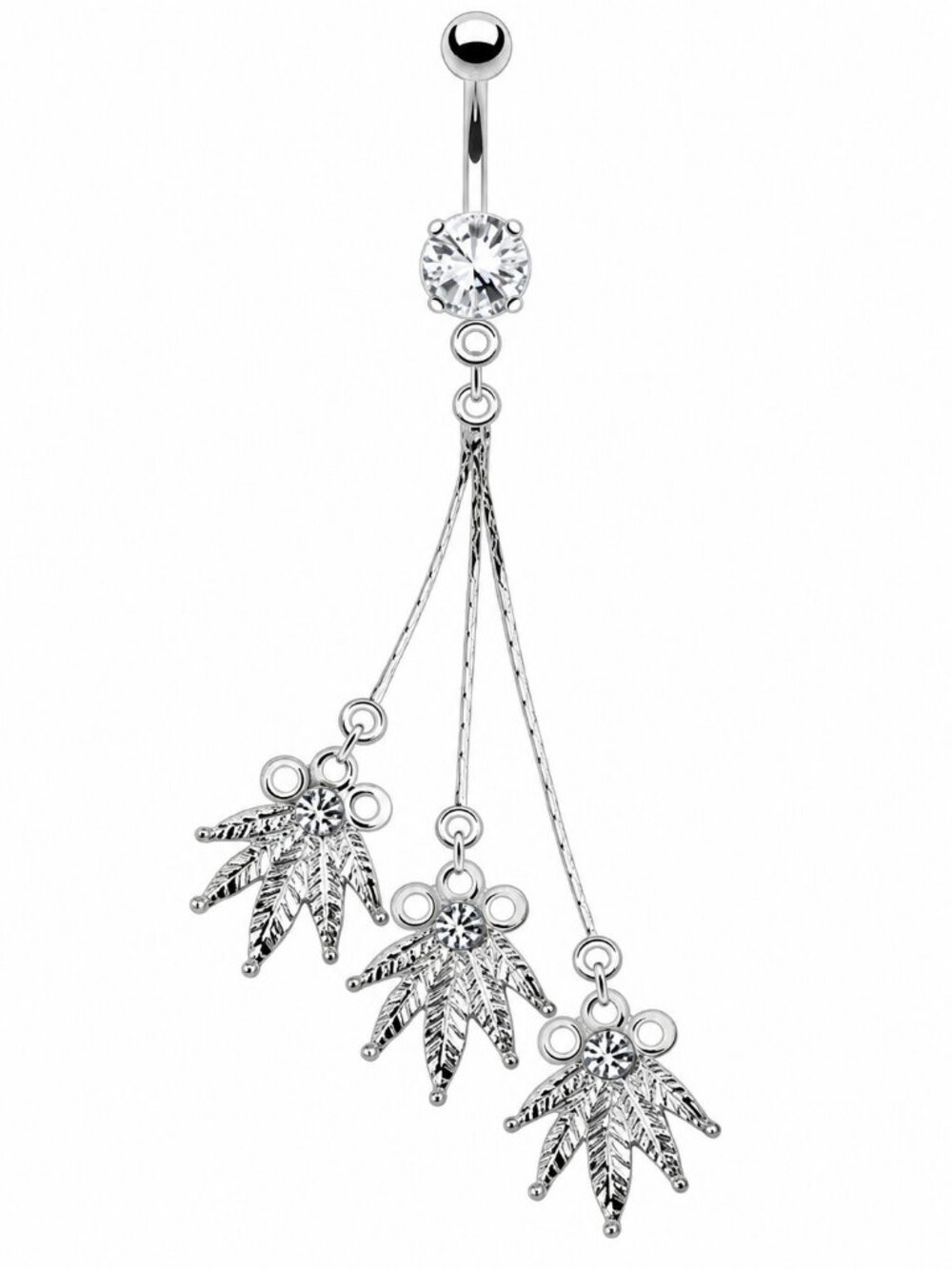 Hollywood Body Jewelry Clear Triple Pot Leaf Dangle Navel Ring NEW